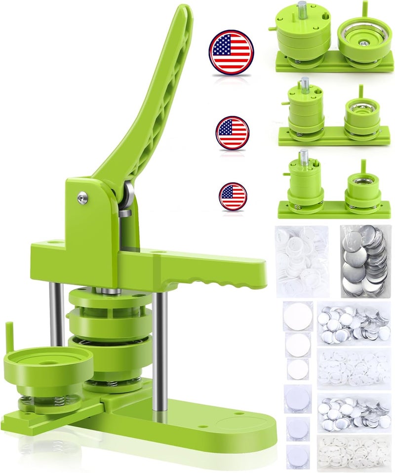 Happizza Button Maker Machine Multiple Sizes, Pin Maker Machine 1+1.25+2.25 inch, Interchangeable Button-Models Badge Button Press Machine with 300 Sets 25+32+58mm Button Maker Supplies&Circle Cutter - Image 1